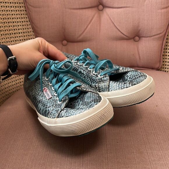 EUC Superga Teal Rattlesnake Texture Sneakers 9 - Picture 5 of 7